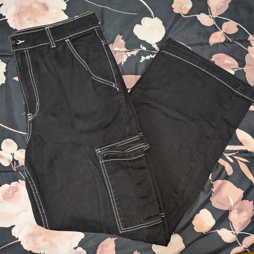 H&M Divided Black And White Wide Leg Cargo Pants Size 12